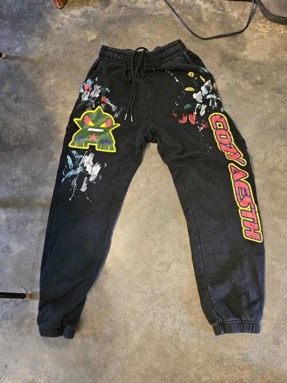 Cozy Aesth CA Black Heavy Cotton Jogger Sweatpants Monster Logo Splatter Paint M